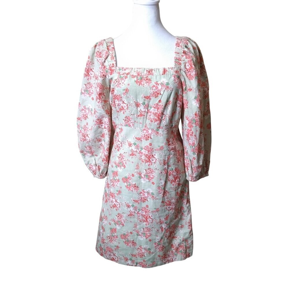 Forever That Girl Small 3/4 Floral Puff Sleeve Mini Dress Boho Cottagecore Girly